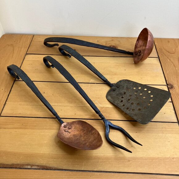 Kootenay Forge Copper Cast Iron Kitchen Utensils Steel Spatula Serving Spoon - Picture 4 of 8
